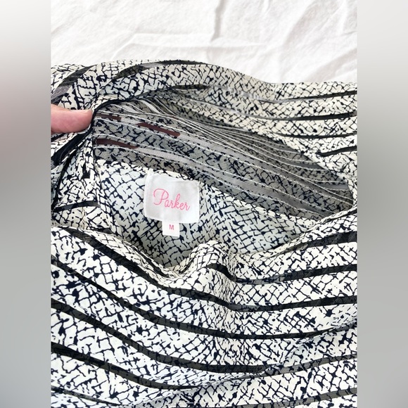 Parker Mesh Ribbed Fit and Flare Silk Lined Mini Dress White Black - Picture 7 of 16